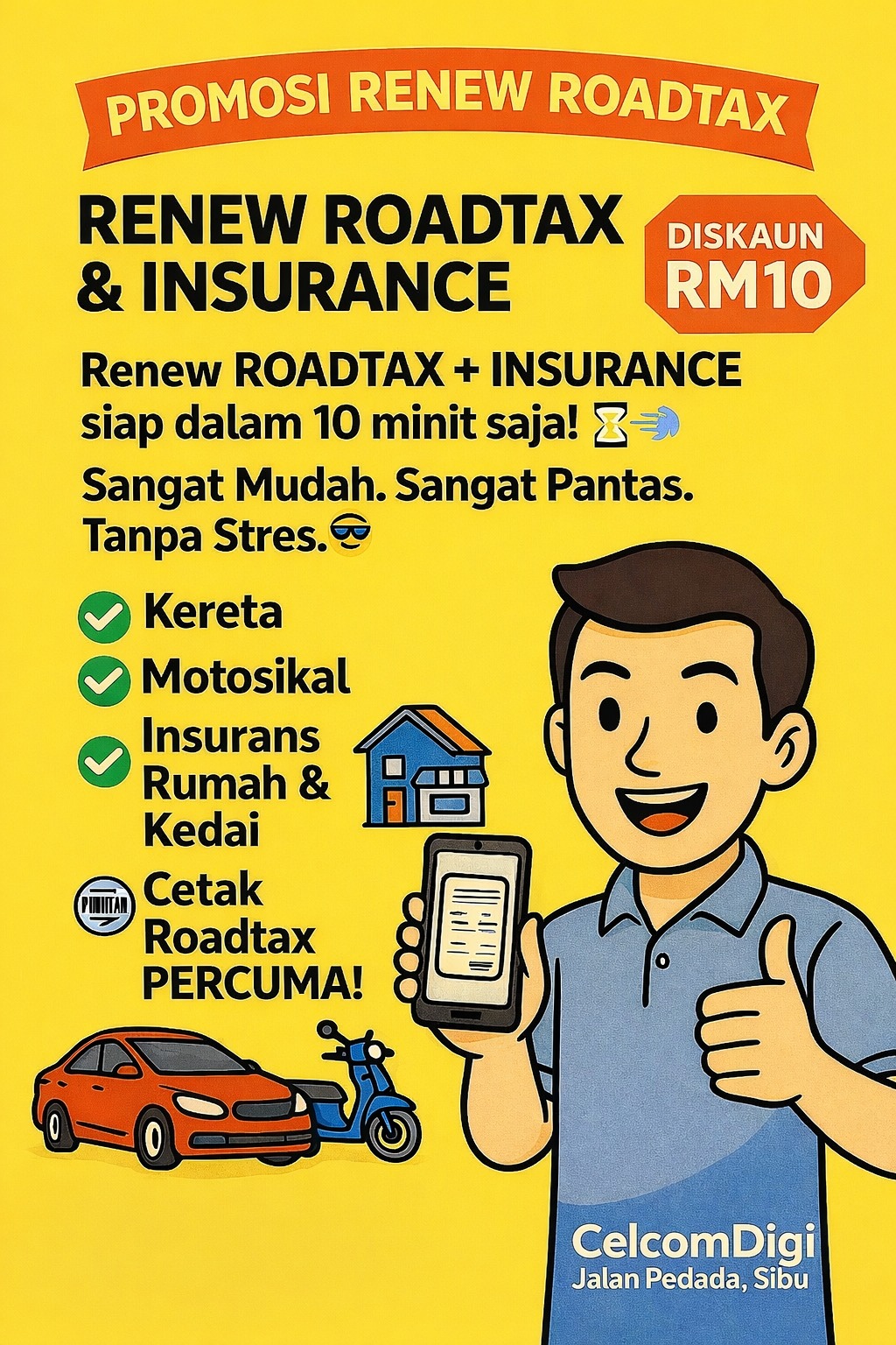 Sibu Terkini Facebook ad: PROMOSI INSURANS MOTOSIKAL, DISKAUN RM10!