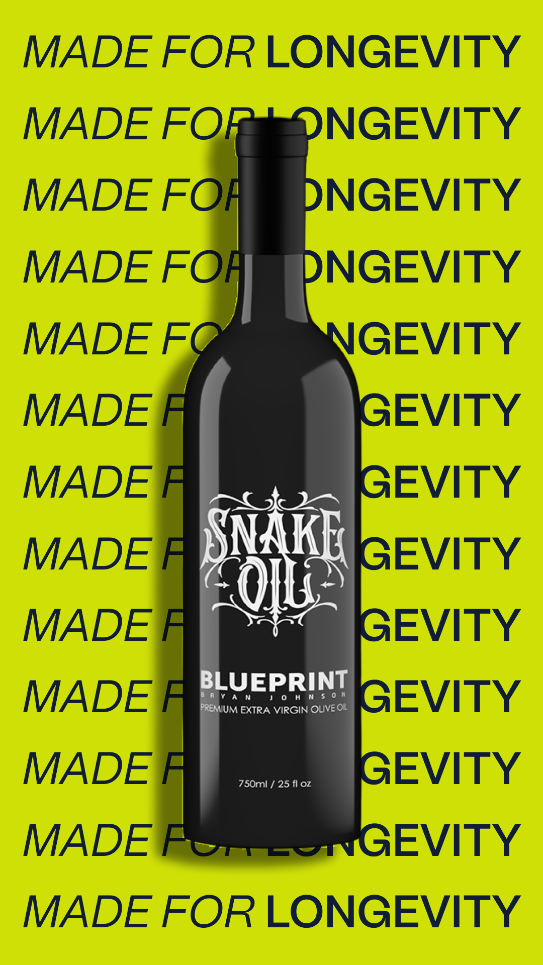 Blueprint Longevity Facebook ad: Extra Virgin Olive Oil made for Longevity