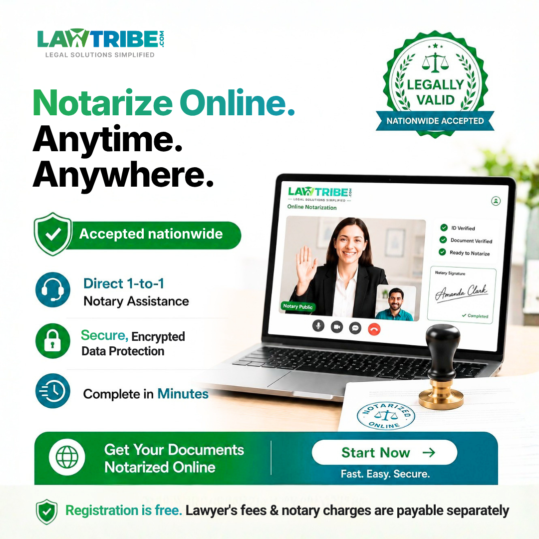 Lawtribe Facebook ad: Notarize Online. Anytime. Anywhere.
