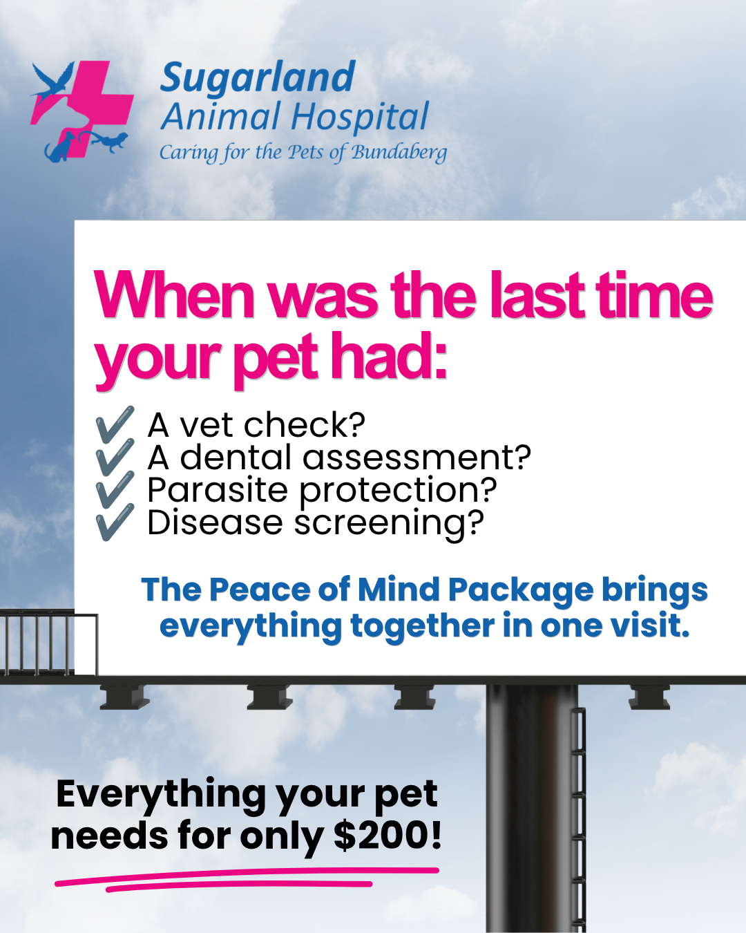 Sugarland Animal Hospital Facebook ad: Because the Best Vet Visits Are the Ones That Prevent…