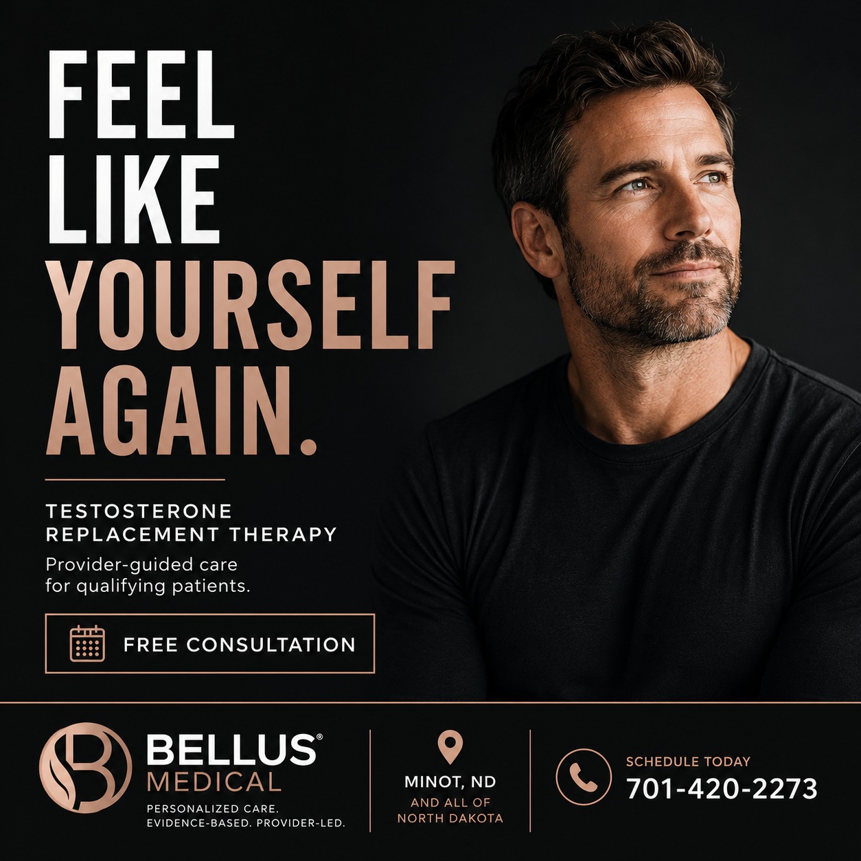 Bellus Medical ND Facebook ad: TESTOSTERONE REPLACEMENT