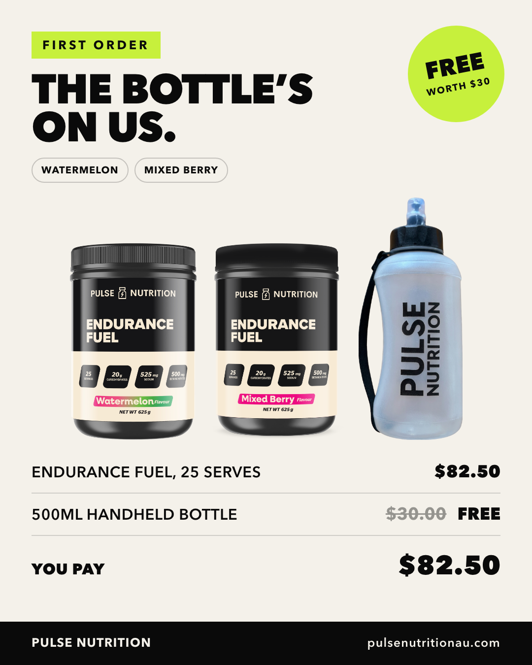 Pulse Nutrition Facebook ad: Free 500ml Handheld, Worth $30