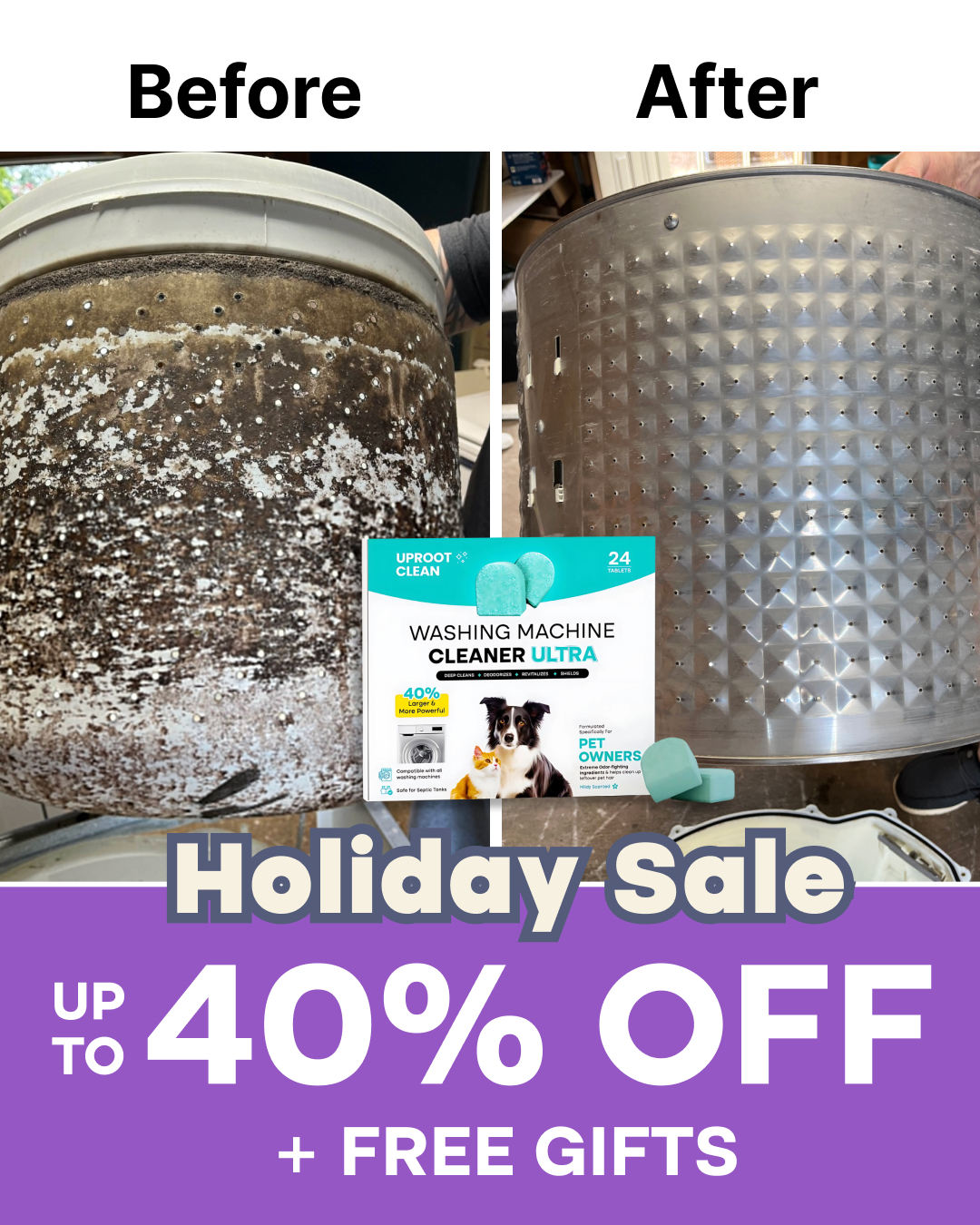 Uproot Clean Facebook ad: HOLIDAY SALE - Up to 40% Off + Free Gifts!