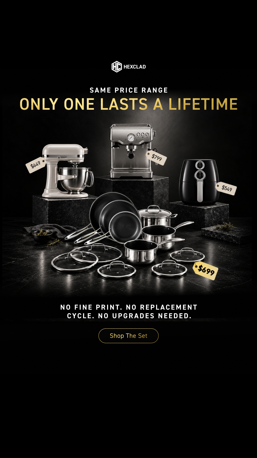 HexClad Facebook ad: One Less Thing You Have To Replace