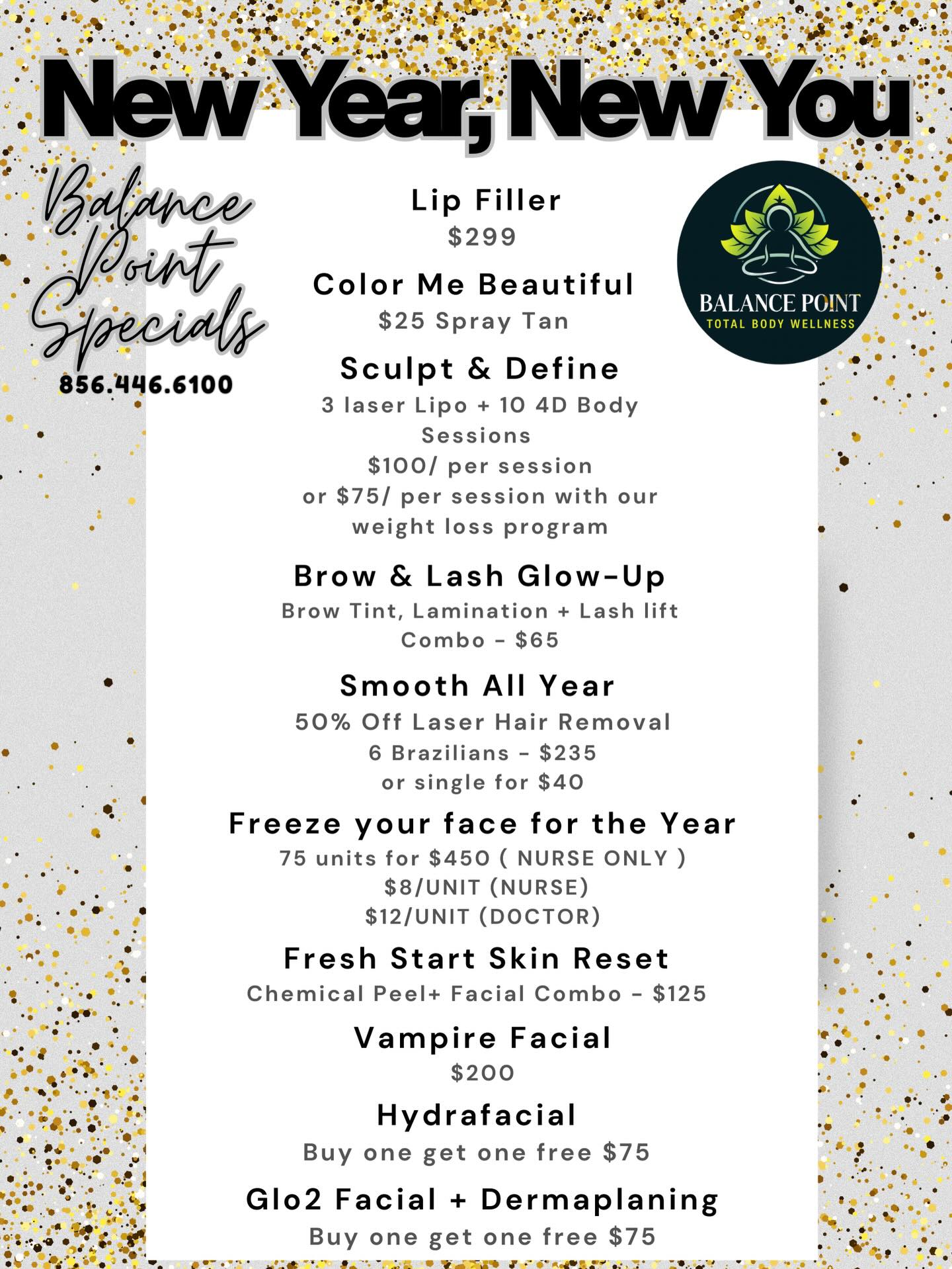 Balance Point Total Body Wellness Facebook ad: New Year. New You.