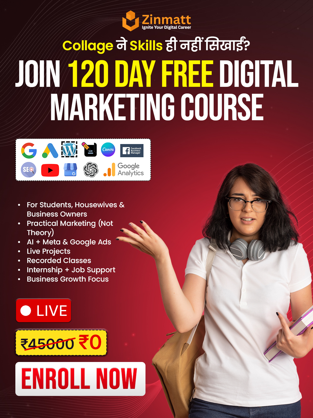 Zinmatt Private Limited Facebook ad: AI + Digital Marketing सीखो बिल्कुल FREE