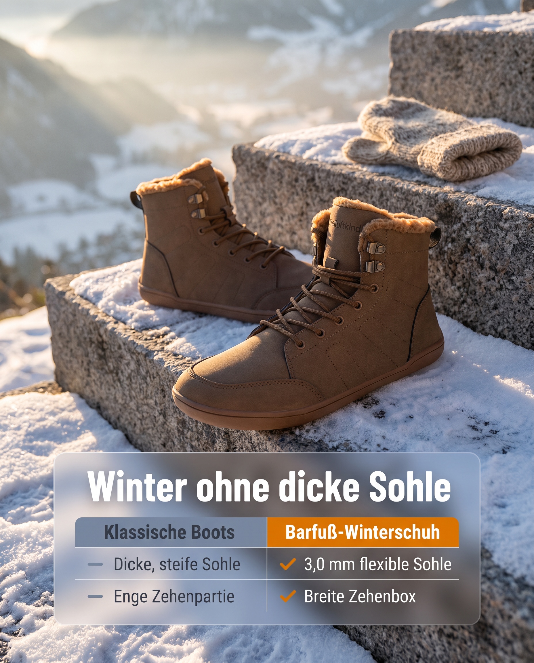 Freiluftkind Facebook ad: Gefüttert & wasserabweisend, und nur 3,0 mm dünn