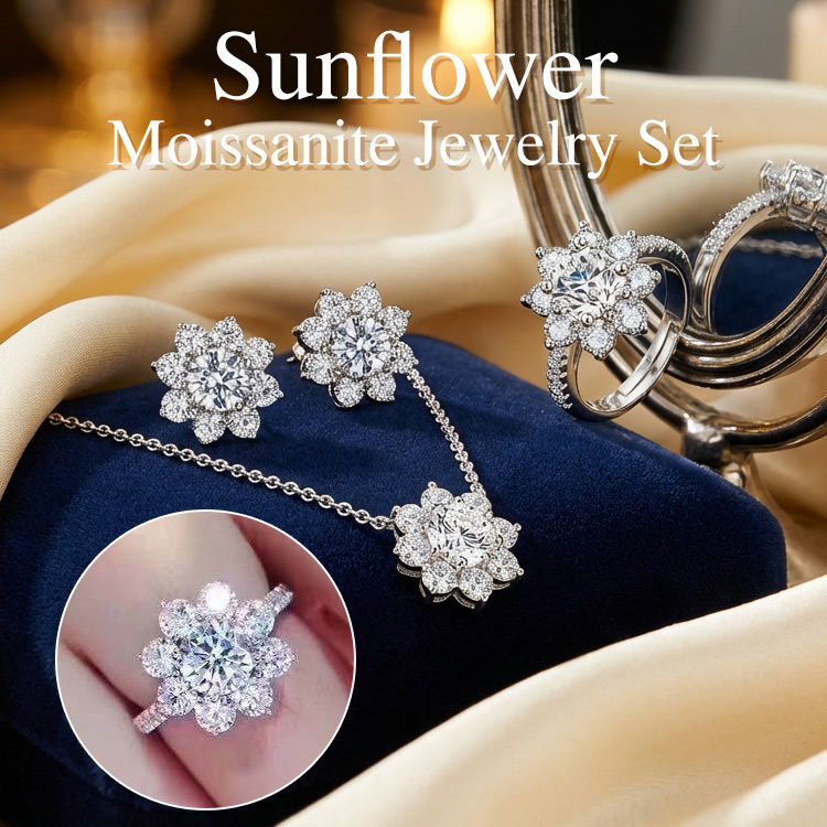 LOZT&Chichic Jewelry Facebook ad: Easter Promotion - Sunflower Moissanite Jewelry Set - GRA…
