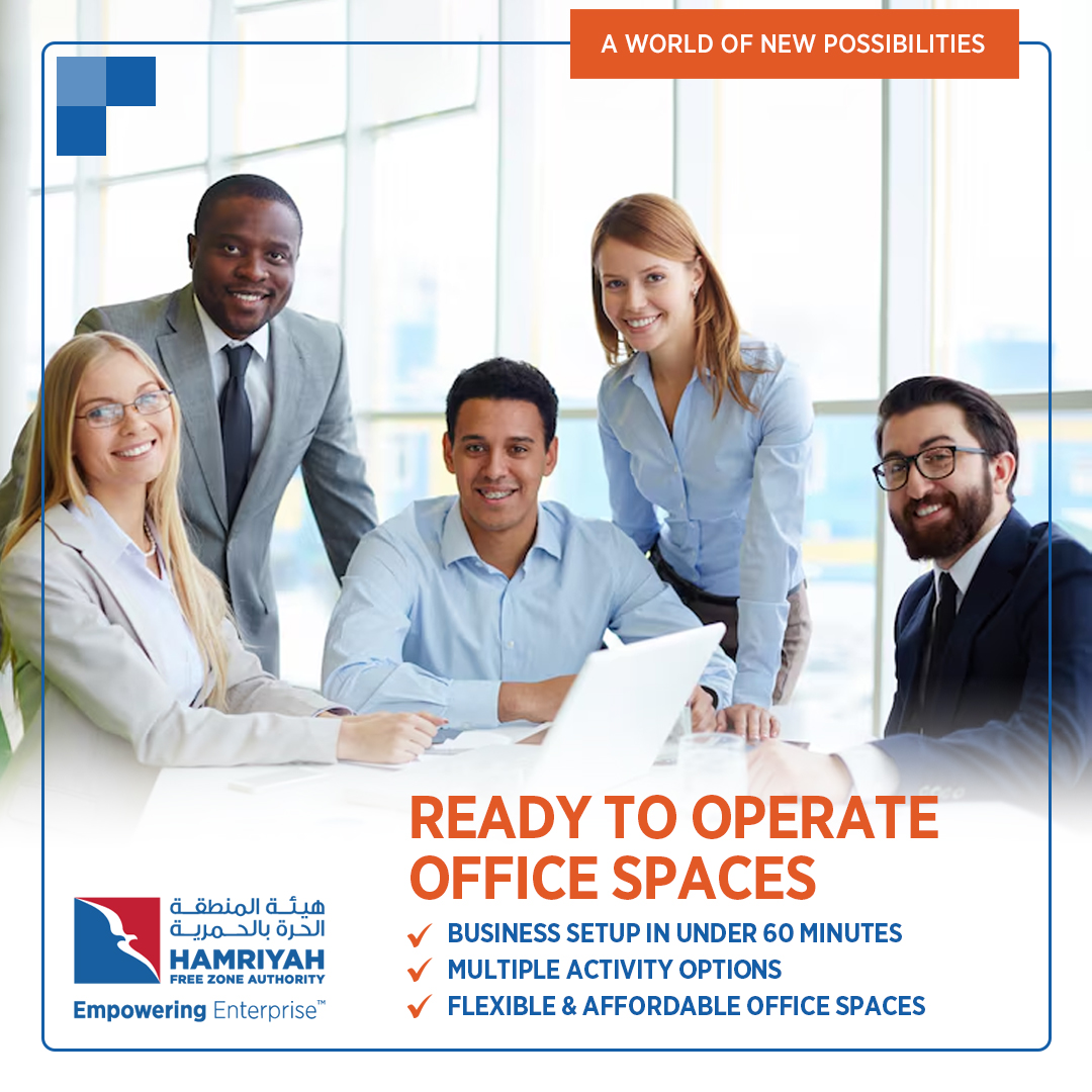 Hamriyah Free Zone Authority Facebook ad: Launch your business faster with ready-to-operate office…