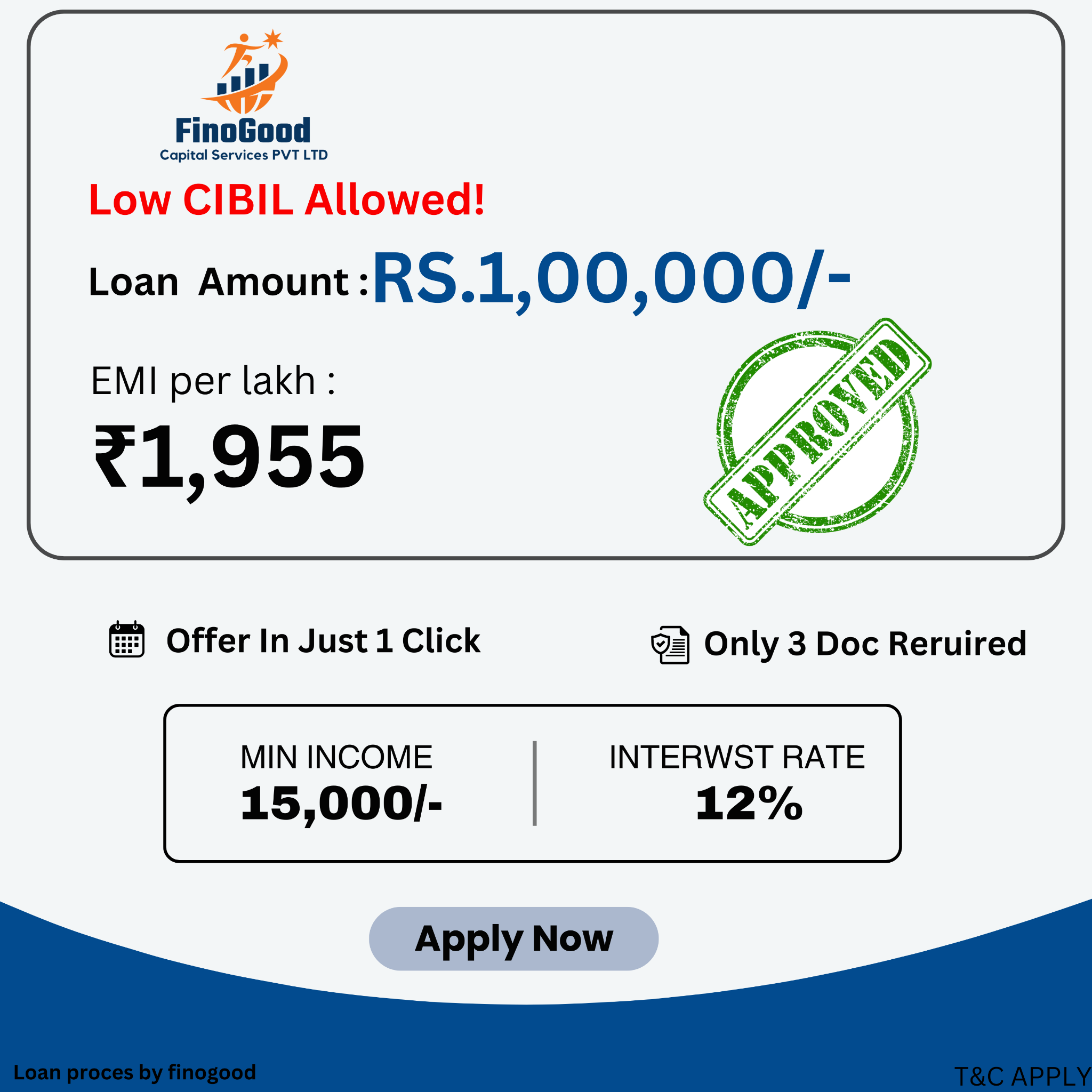 Finogood capital Facebook ad: Get ₹ 1 /-LAKH Personal Loan Offer | Instant Pre-Approval