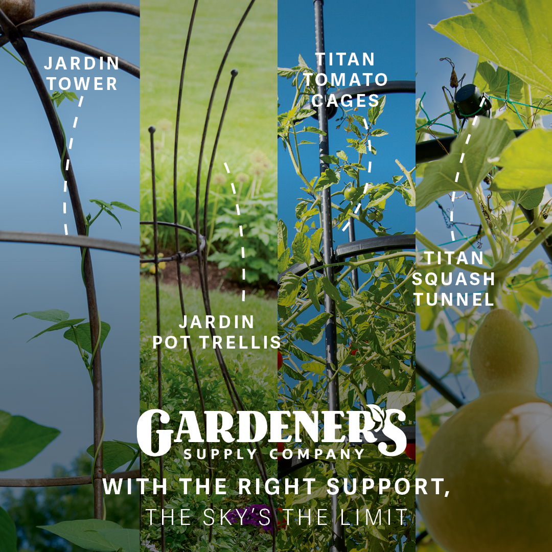 Gardener's Supply Company Facebook ad: Plant Supports = Stronger Gardens!