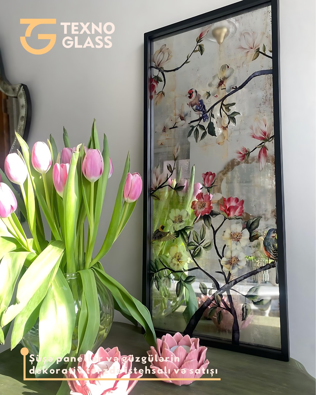 Texno Glass Facebook ad: Hər detalı incəliklə işlənmiş bu vitraj, günəşlə görüşdüyü…
