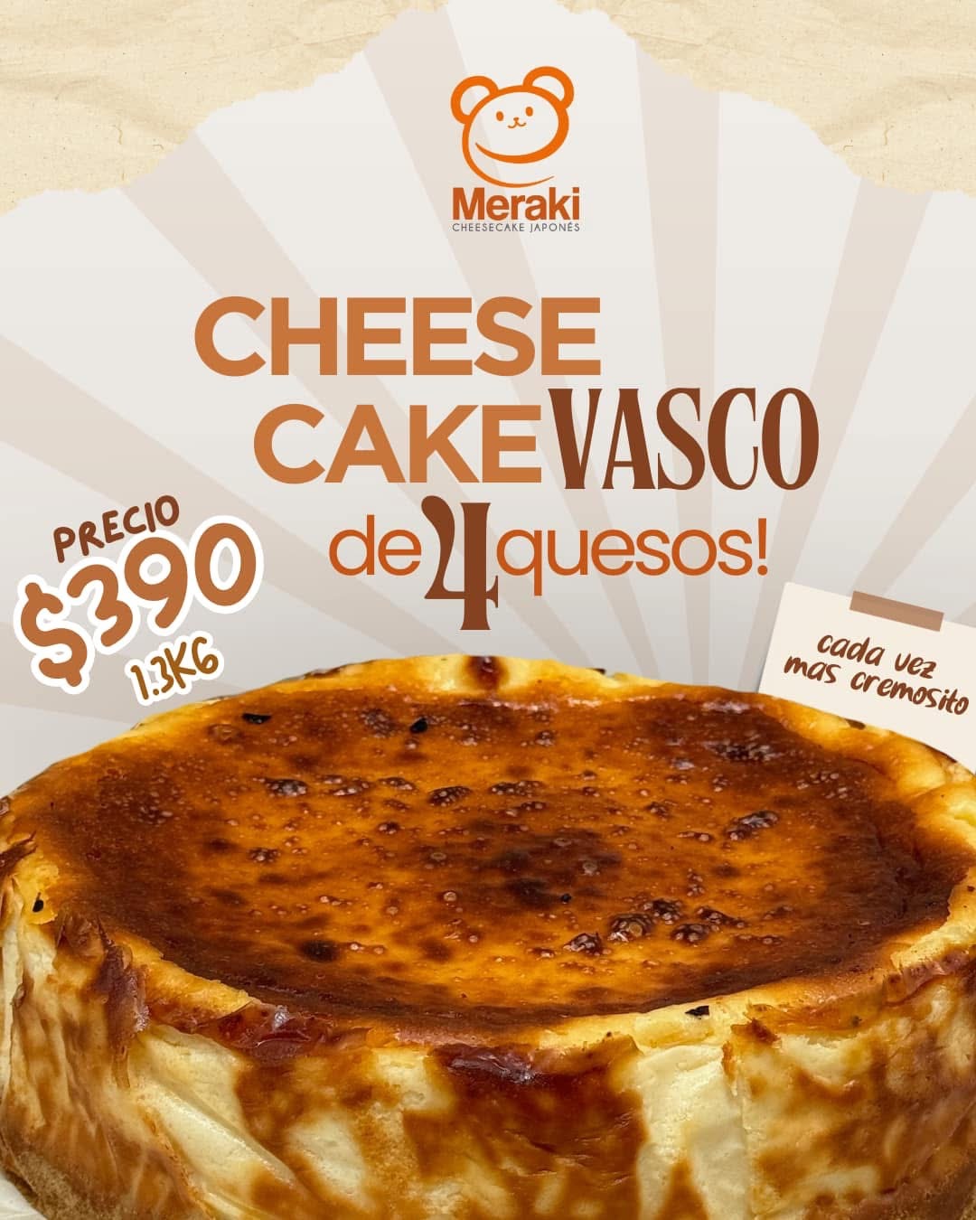 Meraki Cheesecake Japonés Facebook ad from Oct 28, 2025