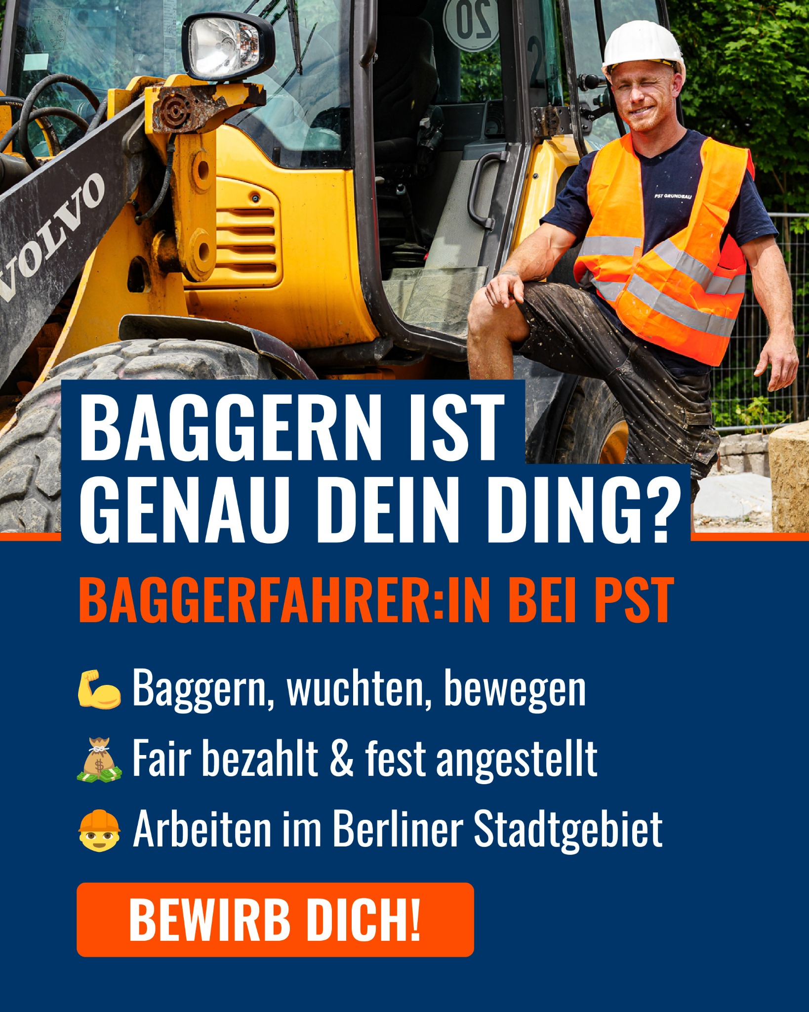 PST-Grundbau Facebook ad: Jobwechsel als Baggerfahrer? Wir machen’s einfach!
