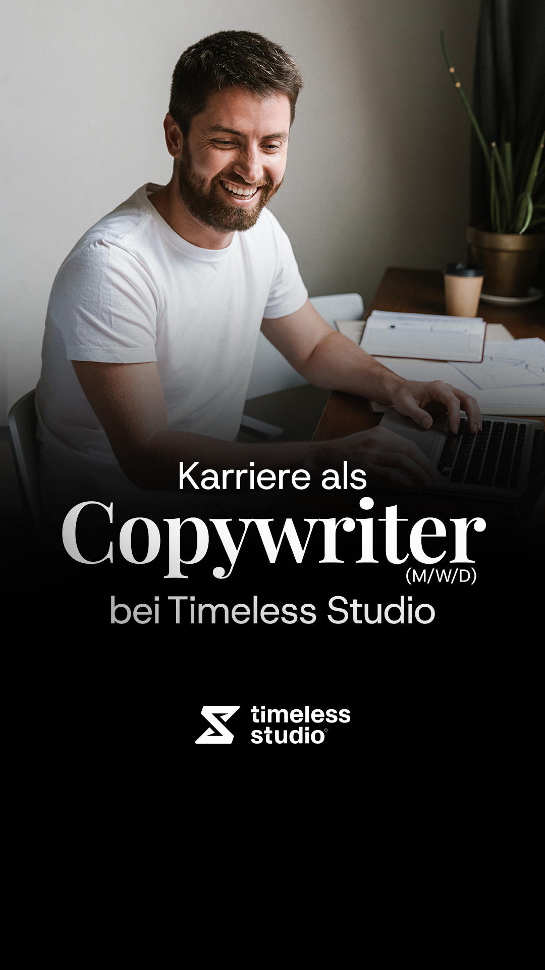 Timelessstudio Facebook ad: Wir suchen 1A Copywriter in Teilzeit | 100% Remote