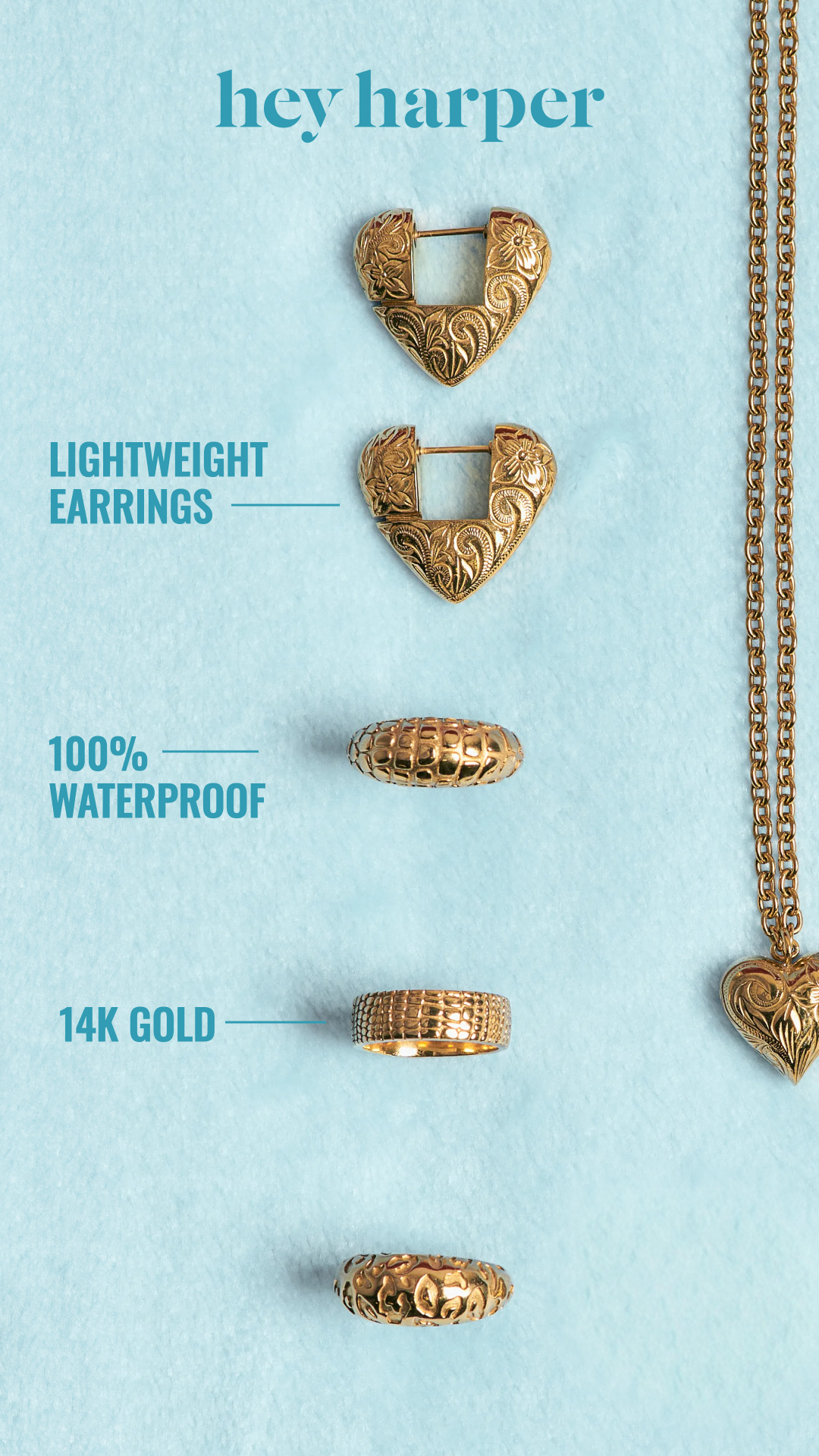 Hey Harper Facebook ad: Jewelry you'll never want to take off.