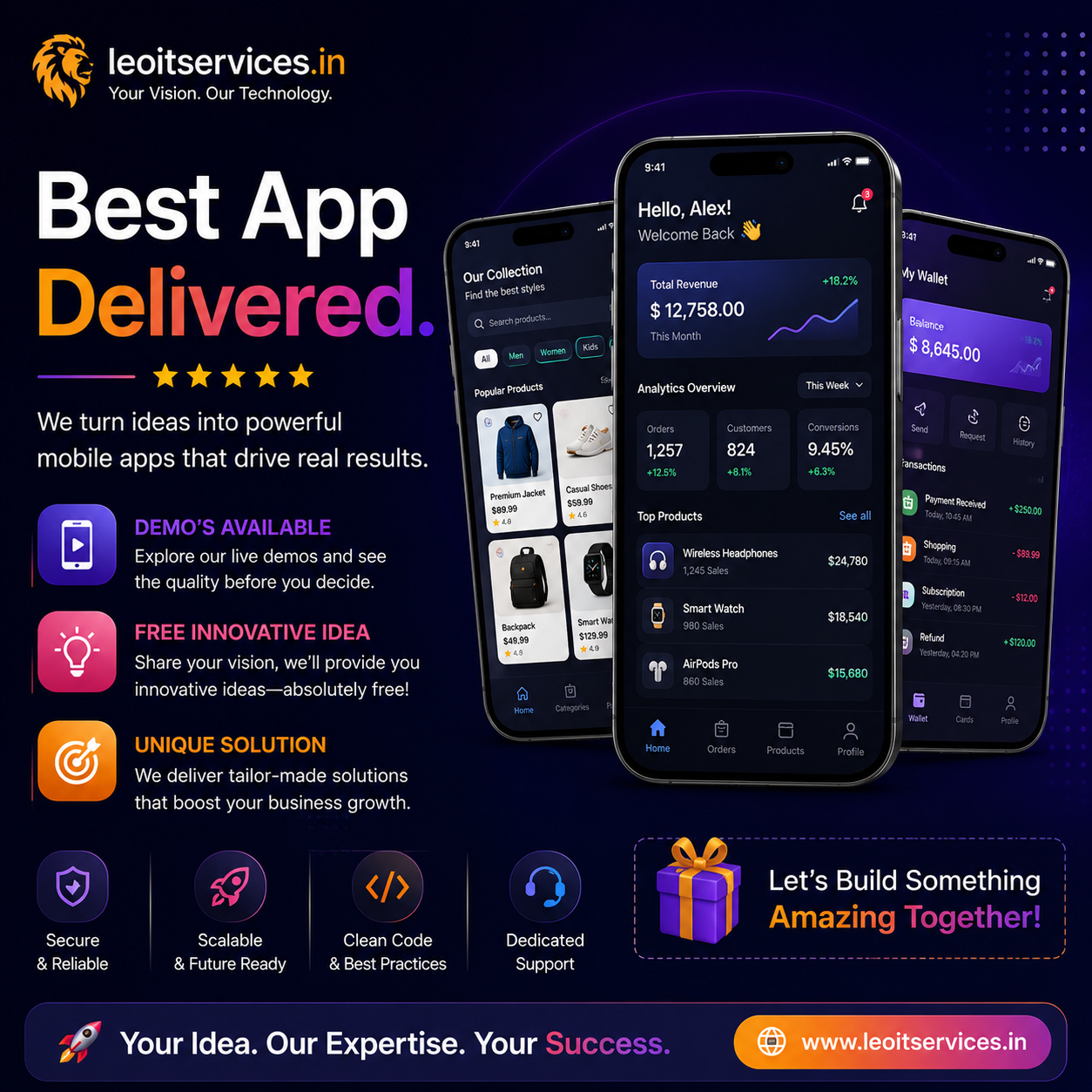 Leo It Services Facebook ad: We transform your vision into an app designed…