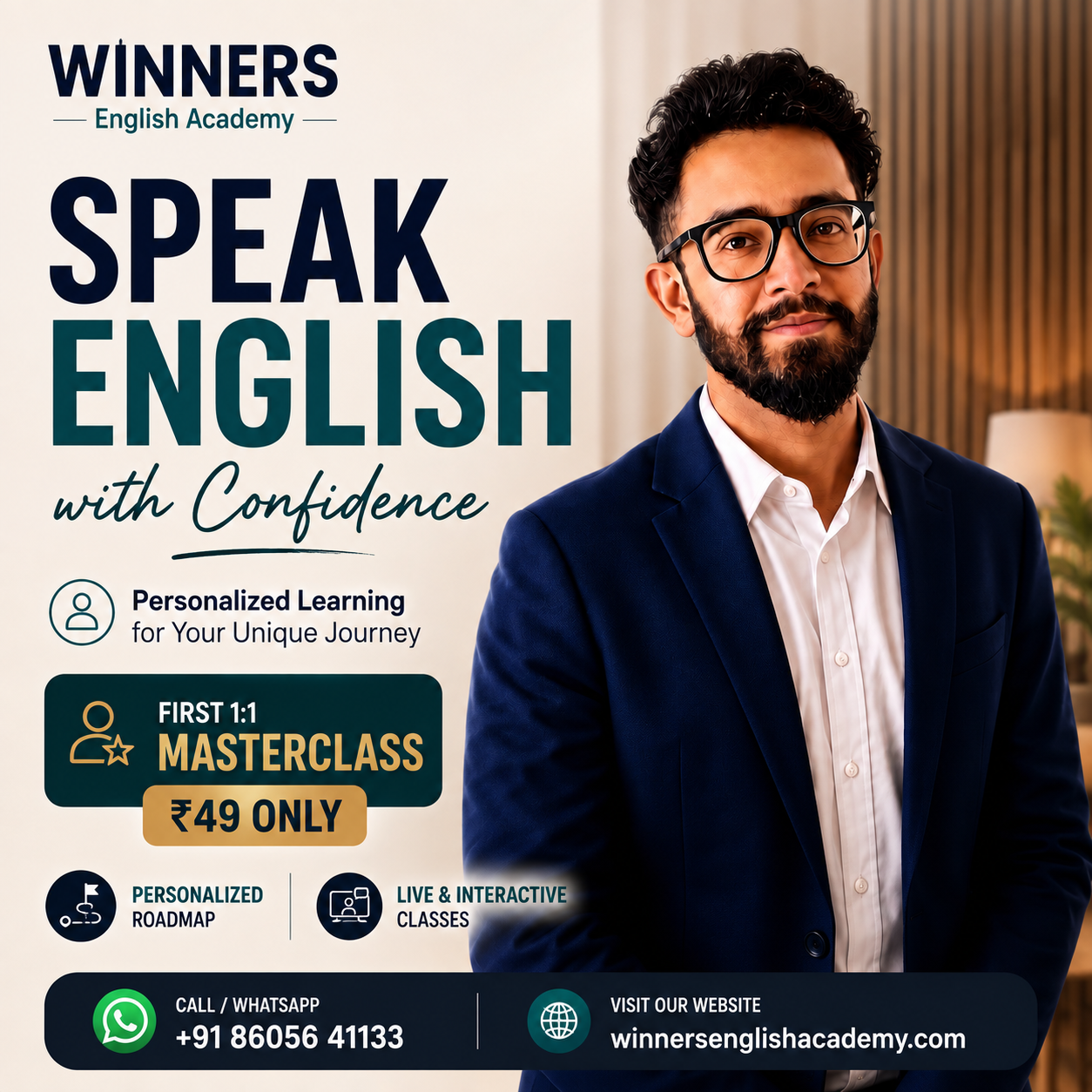 Winners Education Facebook ad: Get Your Personalised English Learning Roadmap
