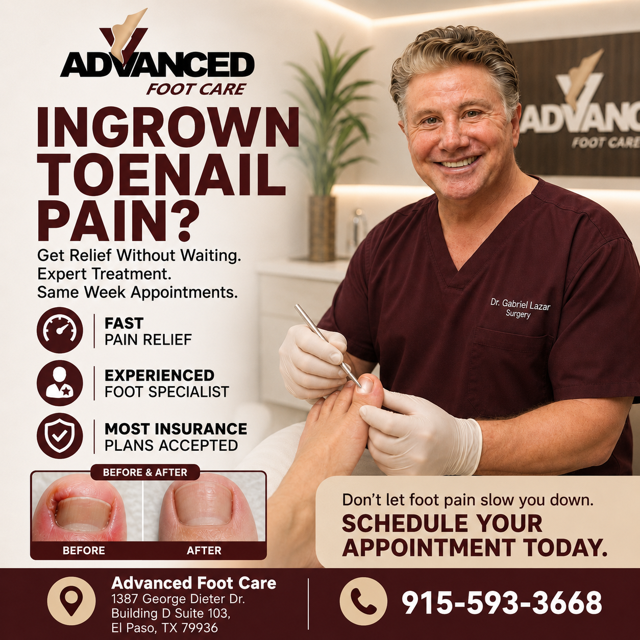 Advanced Foot Care - Dr. Gabriel Lazar Facebook ad from Aug 24, 2026
