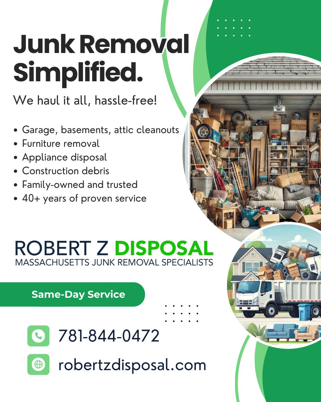 Robert Z Disposal, Junk Removal & Hauling Service Facebook ad: Full Service Junk Removal Company in Massachusetts