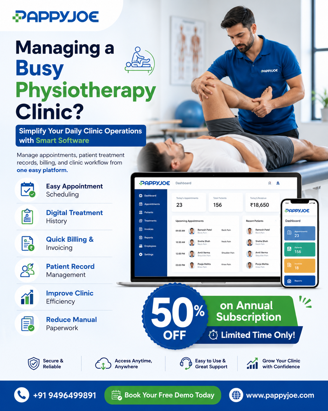 PappyJoe Facebook ad: Physiotherapy Clinic Management Software