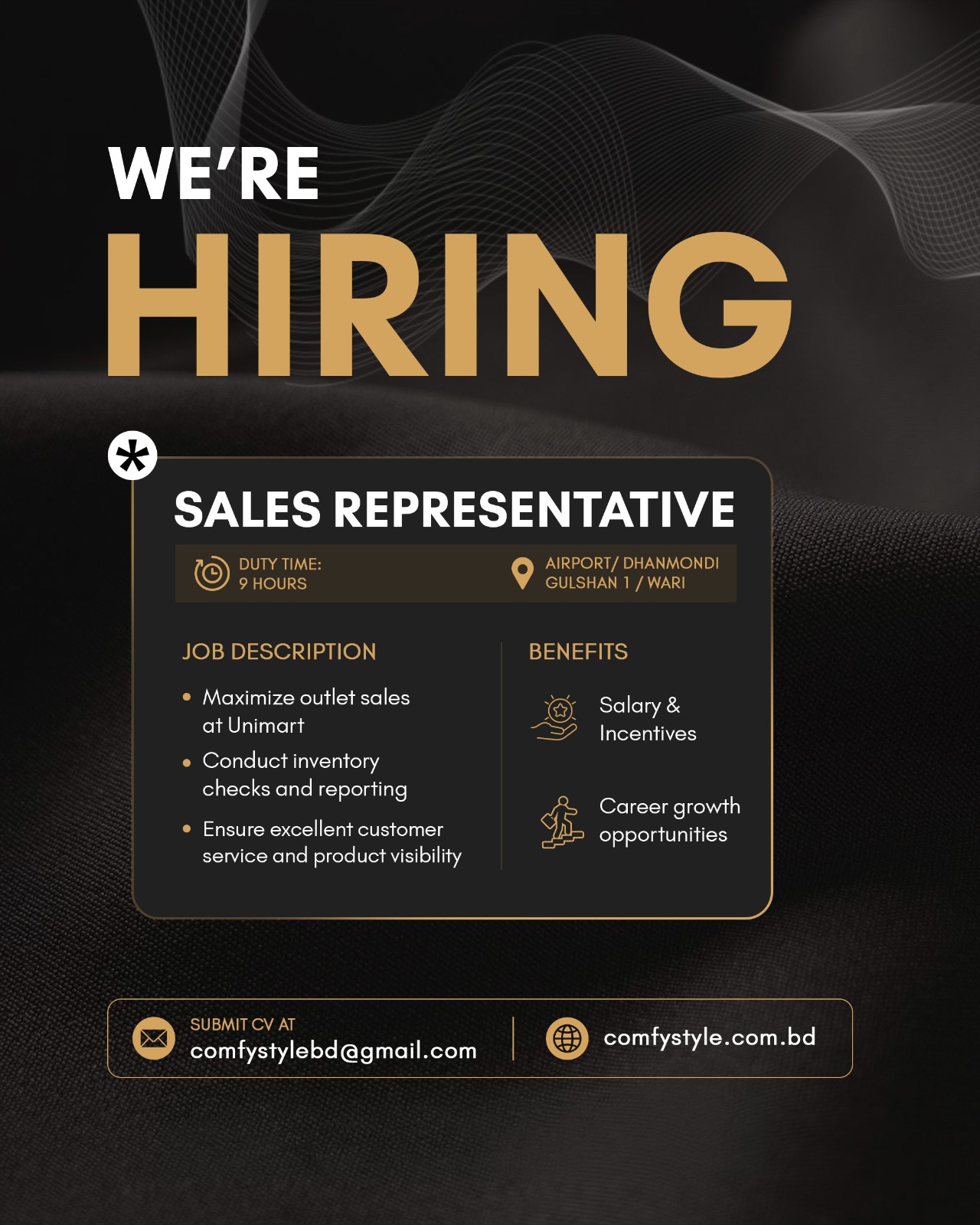 Comfystyle Facebook ad: We’re Hiring, SALES REPRESENTATIVE (Apparel)