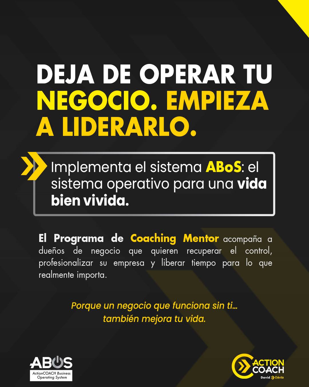 Actioncoach David Dávila Facebook ad: Si todo depende de ti, no tienes libertad……