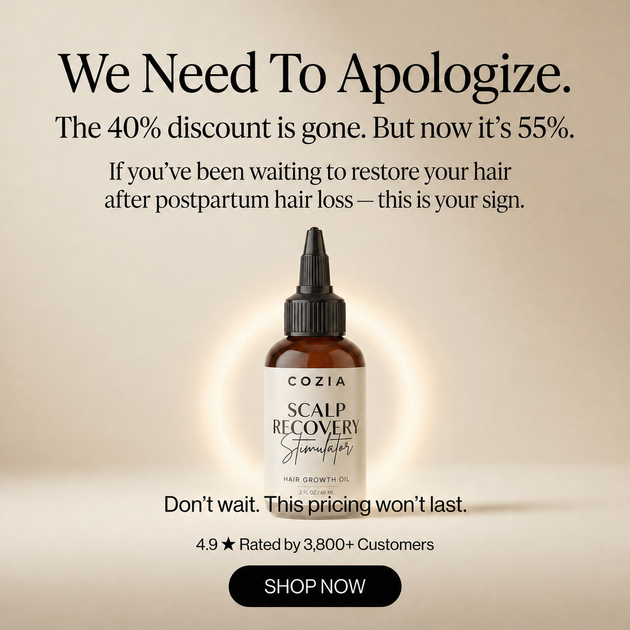 Cozia Facebook ad: Last Chance: 55% Off Ends Today
