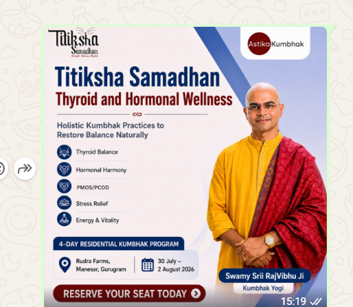 Astika Wellness-Kumbhak Therapies for Chronic Ailments Facebook ad: 4-Day Residential Thyroid & Hormonal Wellness Program