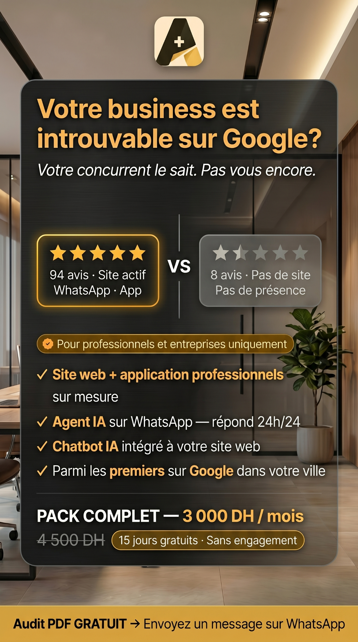 AzerPlus Solutions Facebook ad: Votre business, visible sur Google dès ce mois
