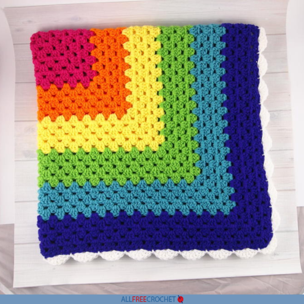 AllFreeCrochet Facebook ad: Free Rainbow Granny Square Throw Pattern