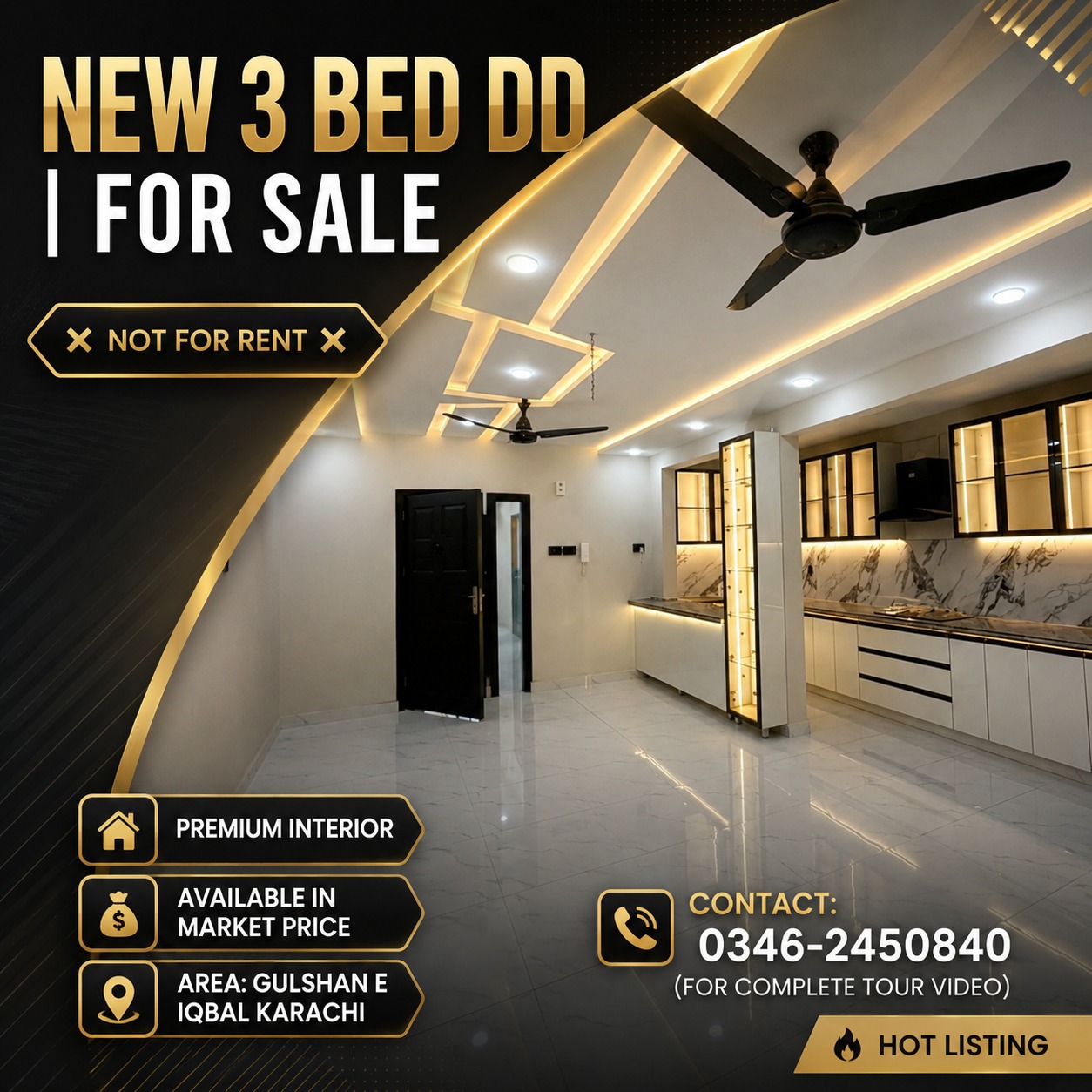 Raheel Mushtaq Facebook ad: Brand New 3 Bed DD | For Sale | Contact 03462450840