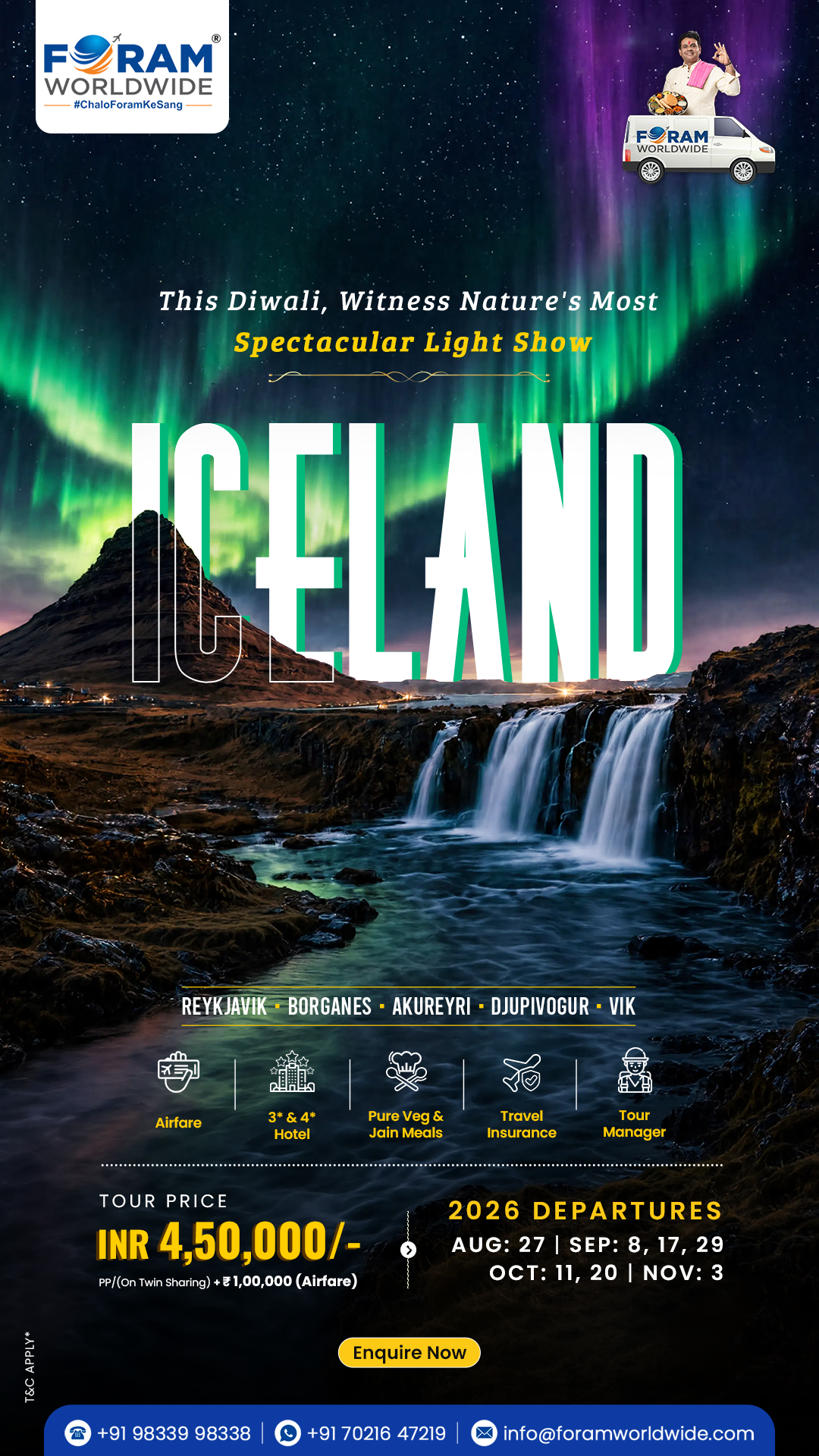 Foram Worldwide Hospitality Facebook ad: Luxury Iceland Tour With Pure Veg Meals