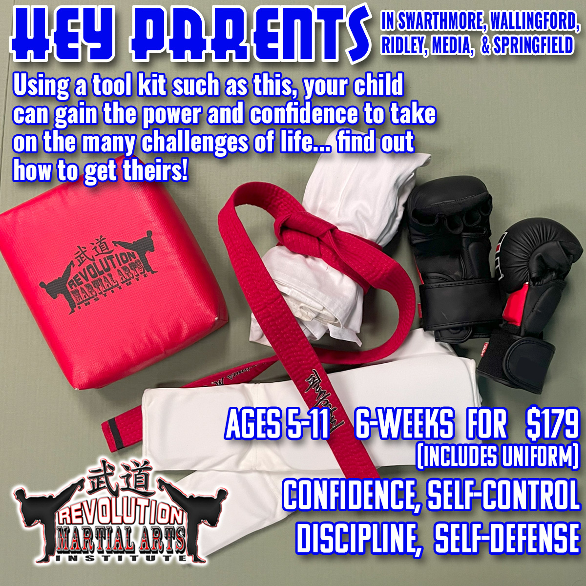 Revolution Martial Arts Institute Facebook ad: Give your child the tools to be a CHAMPION Description: 6…