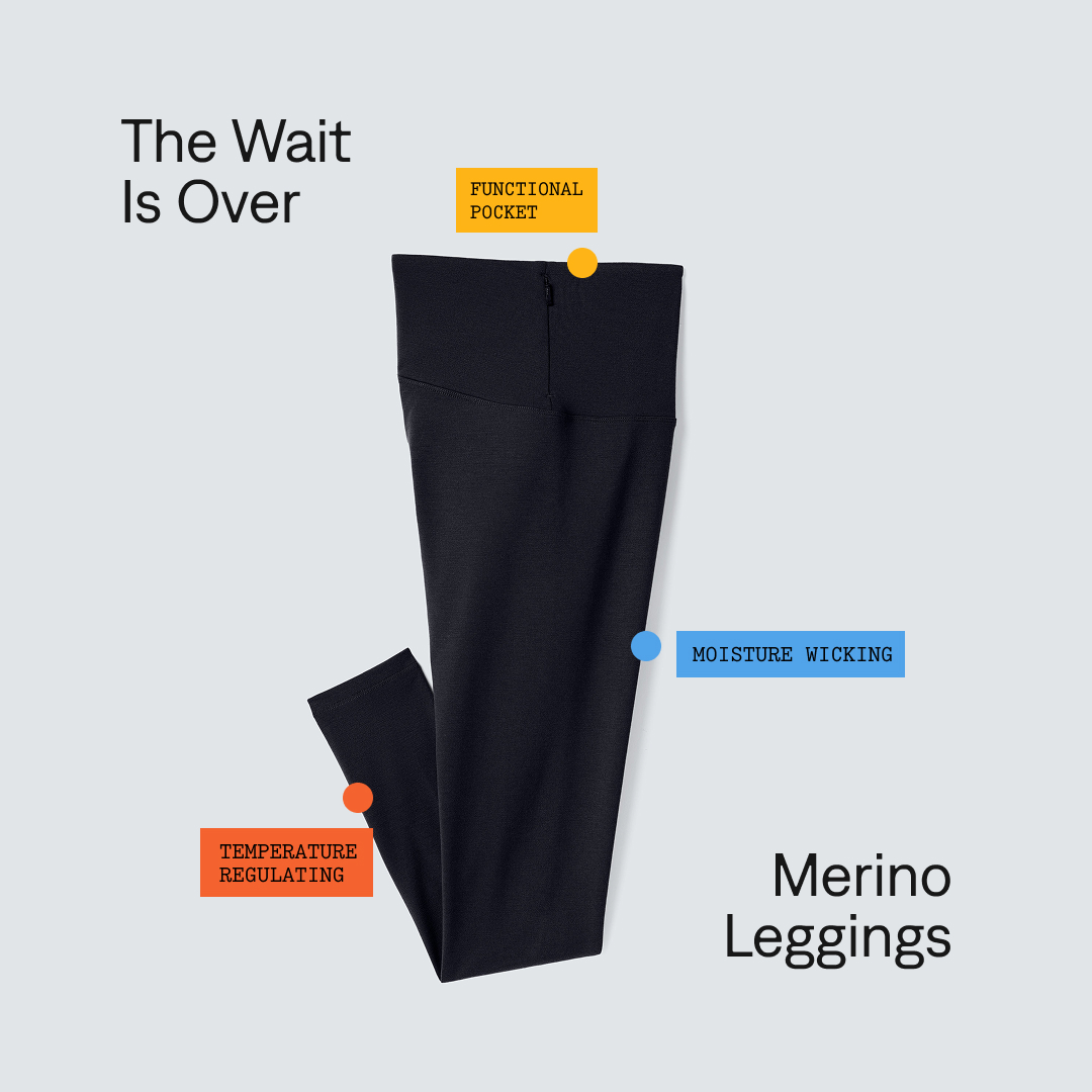 Unbound Merino Facebook ad: Merino Leggings Are Back.