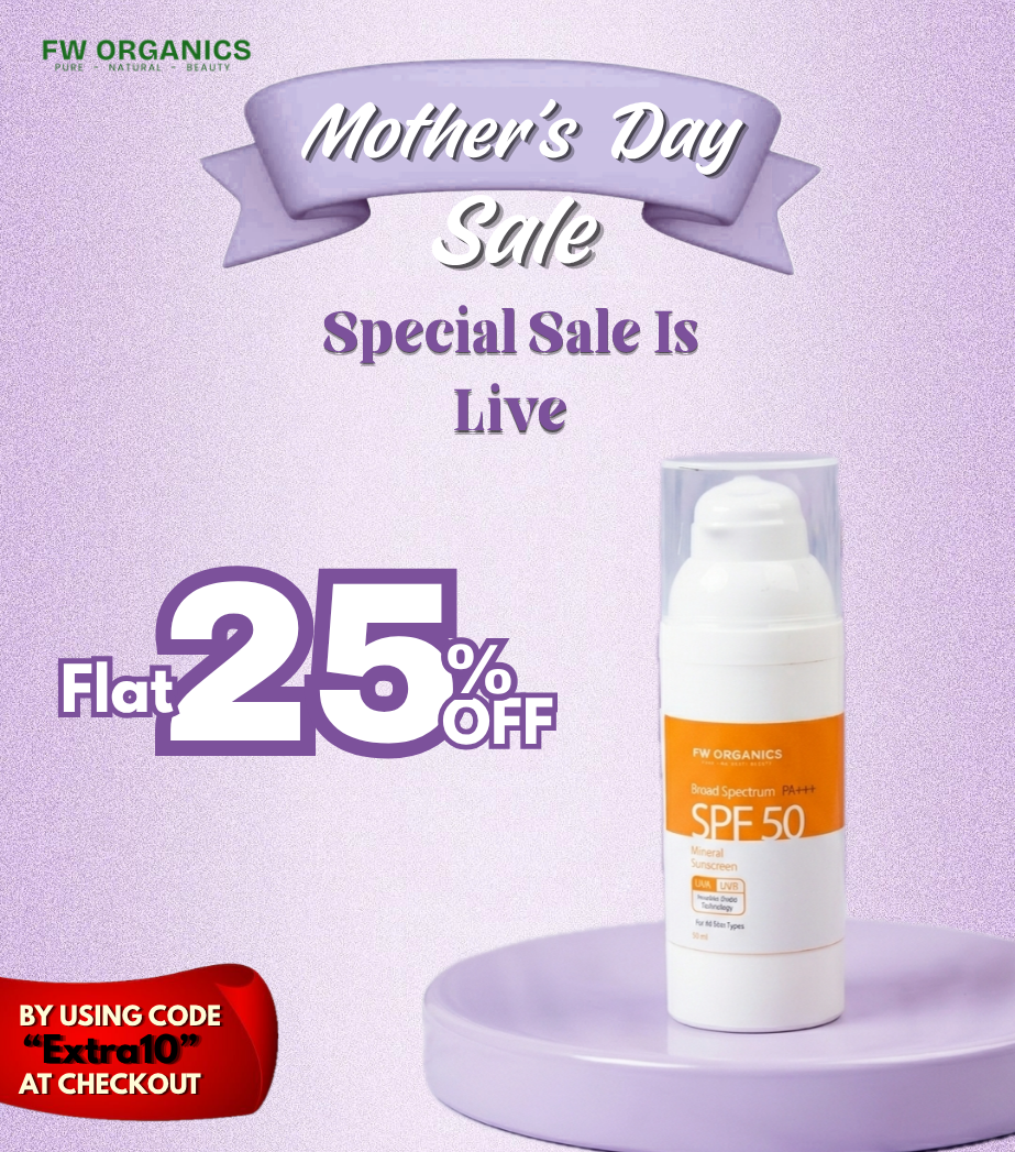 FW Organics Facebook ad: 𝗠𝗼𝘁𝗵𝗲𝗿'𝘀 𝗗𝗮𝘆 𝗦𝗽𝗲𝗰𝗶𝗮𝗹, 𝗙𝗹𝗮𝘁 𝟮𝟱%…
