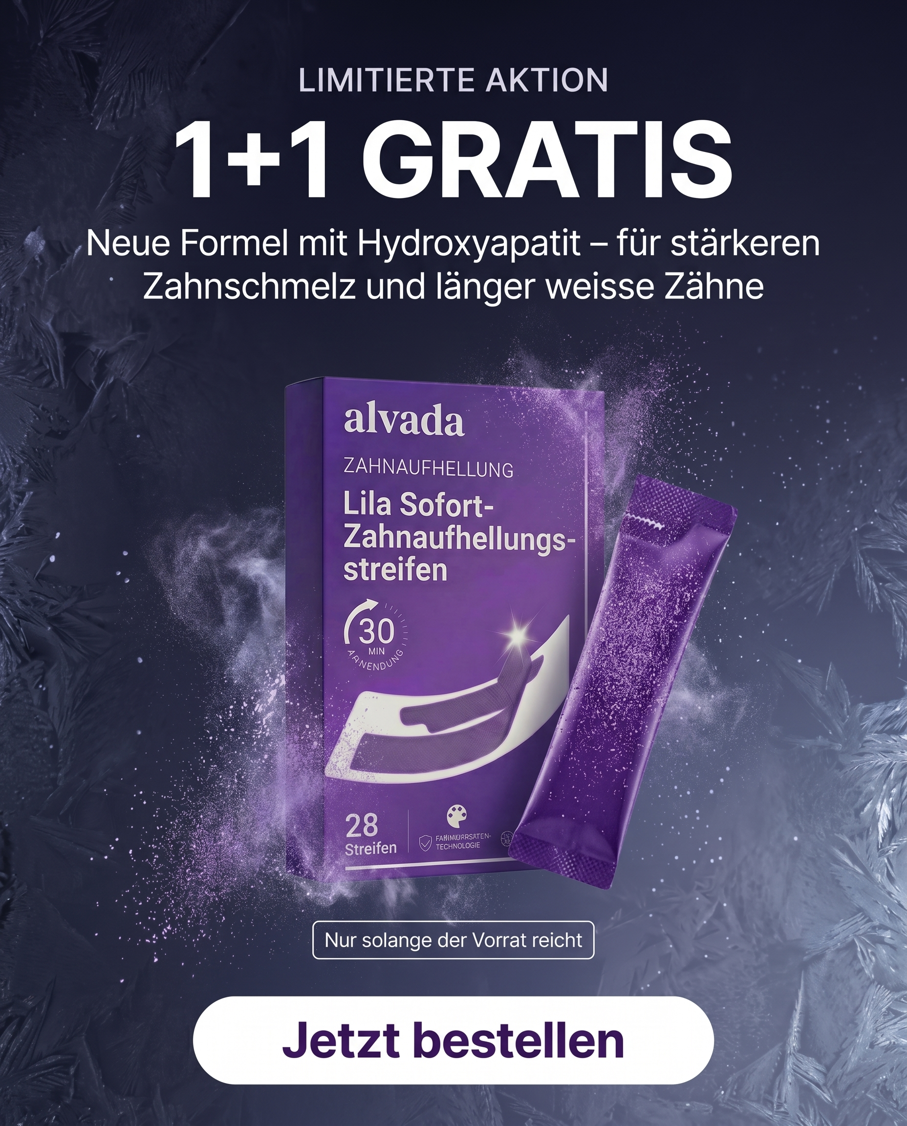 Alvada.ch Facebook ad: Weissere Zähne in 30 Minuten