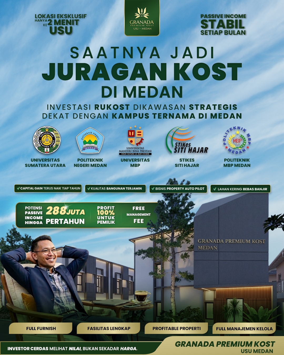 Granada Premium Kost Medan Facebook ad: Dikelola Penuh, Pemilik Tinggal Terima Hasil