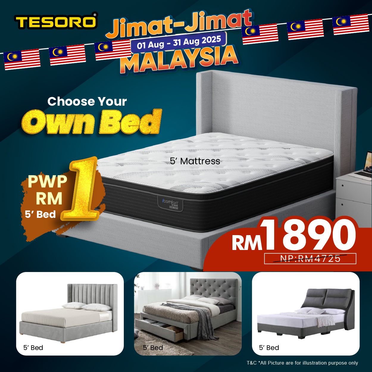 Tesoro Mattress Haus Tasek Facebook ad: LAST CALL, Merdeka Special Deals is ON!