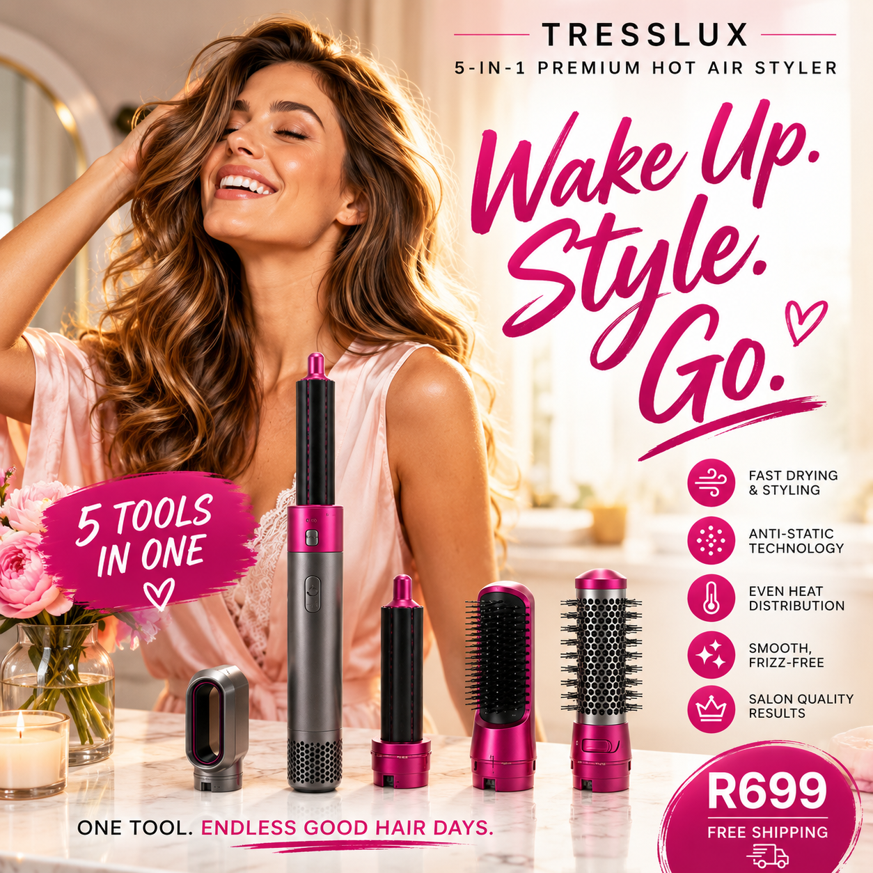 TressLux Facebook ad: 5-in-1 Styling. Zero Compromise.