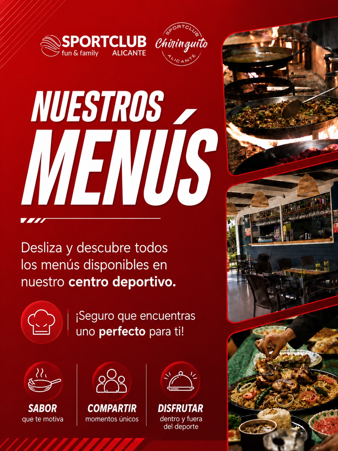 Promos Sportclub Facebook ad: En Sportclub también se viene a disfrutar comiendo.