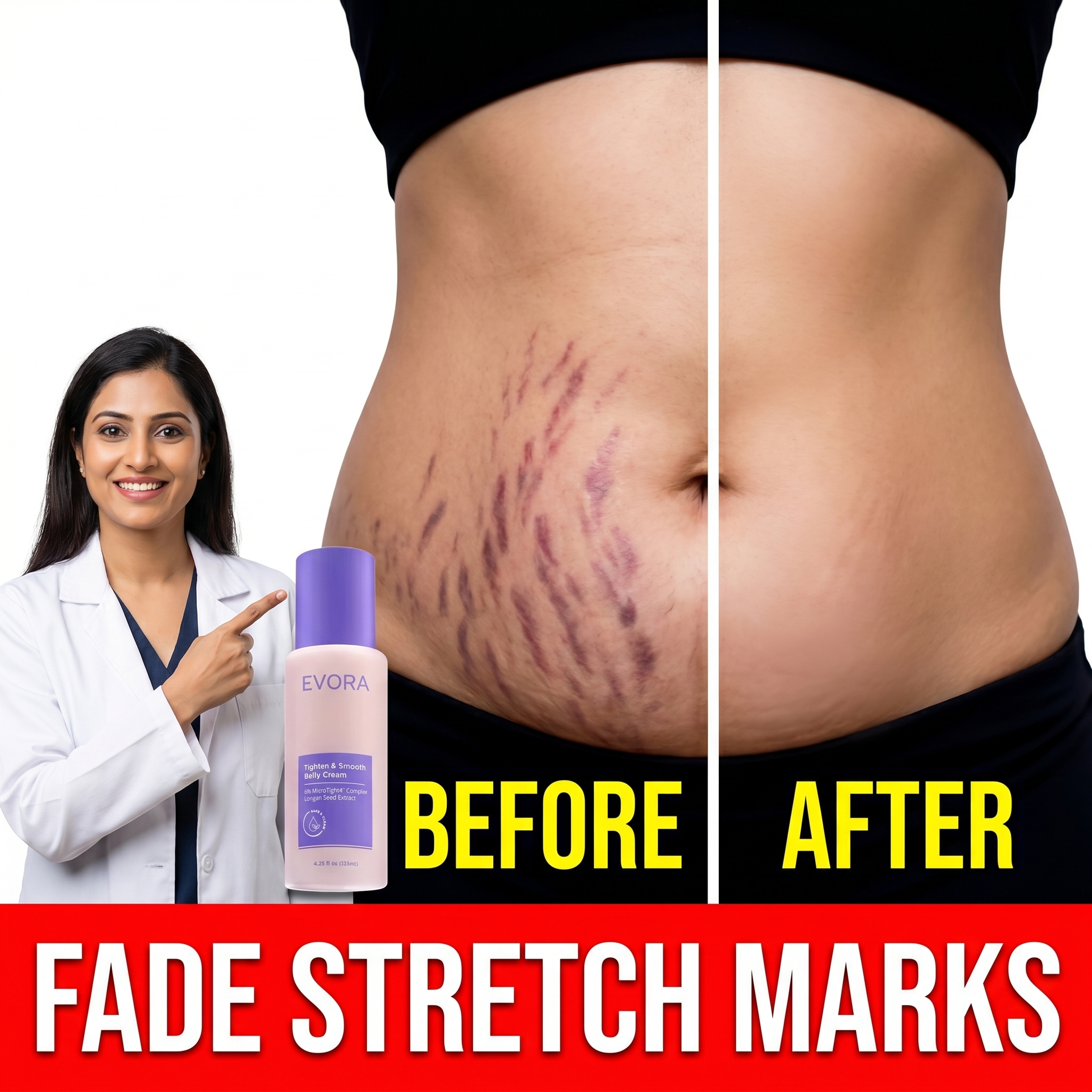 Evora Tighten Collection Facebook ad: Why Your Stretch-Mark Oil Never Worked