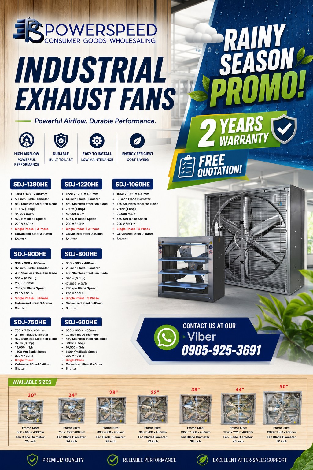 PowerSpeed Consumer Goods Wholesaling Facebook ad: INDUSTRIAL EXHAUST FANS' RAINY DAYS PROMO