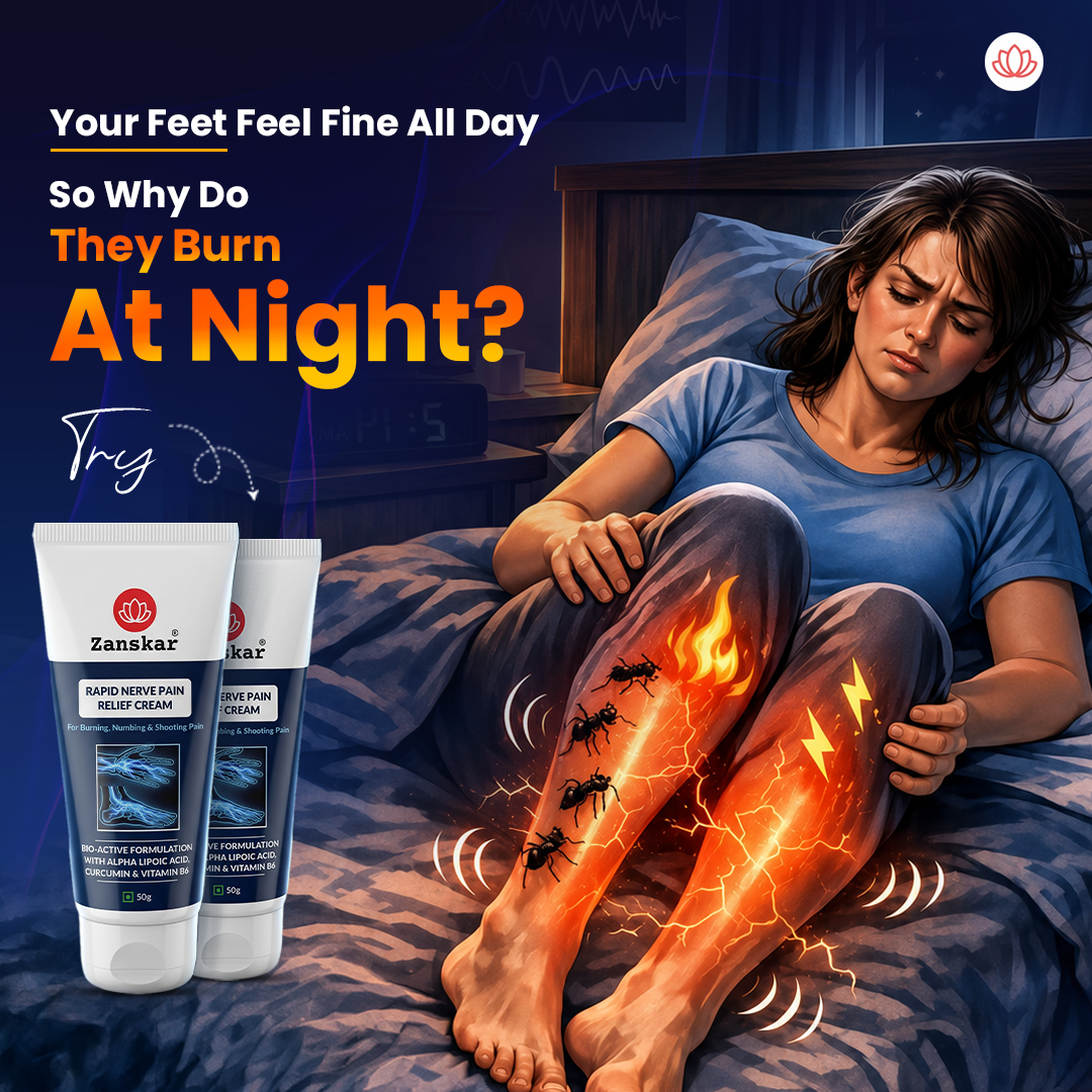 Zanskar Health Facebook ad: Burning Feet at Night? Cools in 5 Minutes