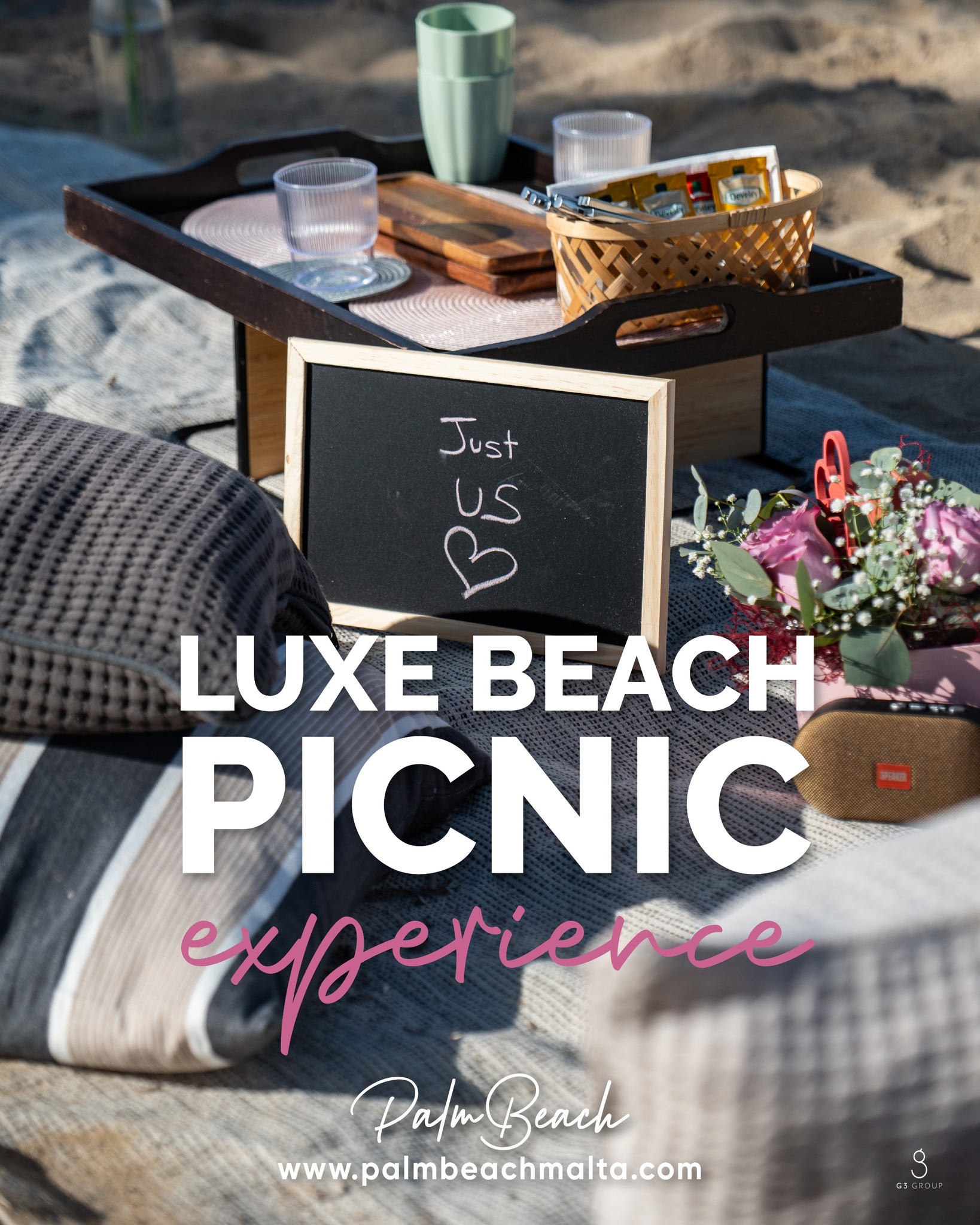Palm Beach Malta Facebook ad: Luxe Beach Picnic Experience at Palm Beach