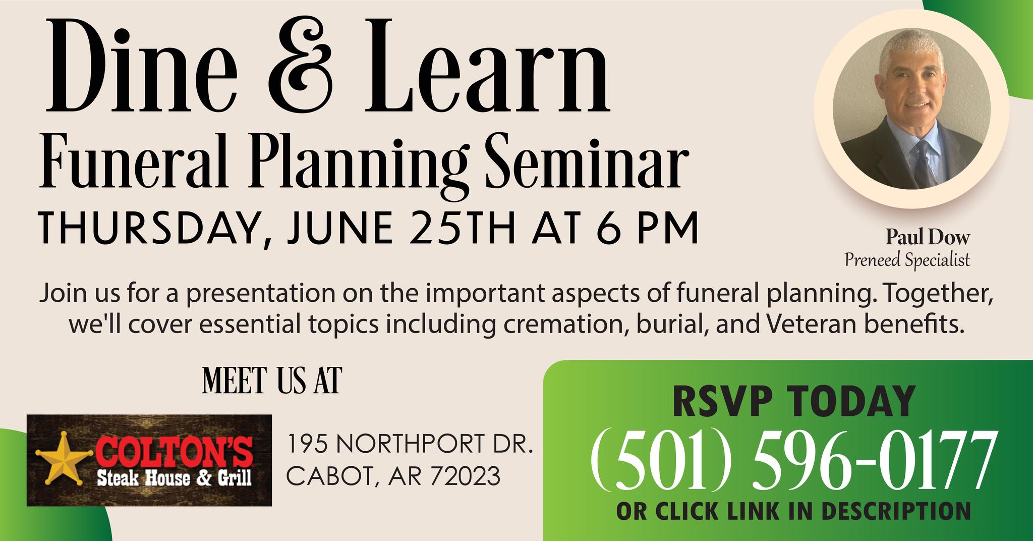 A Natural State Funeral Service & Crematory Facebook ad: Dine & Learn - Funeral Planning Seminar