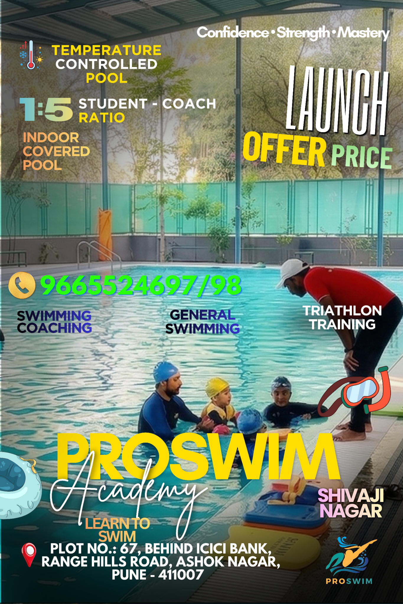 ProSwim Facebook ad: Limited launch slots available, indoor heated pool…