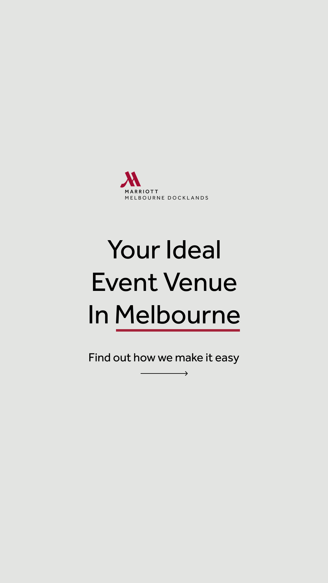 Melbourne Marriott Hotel Docklands Facebook ad from May 28, 2026