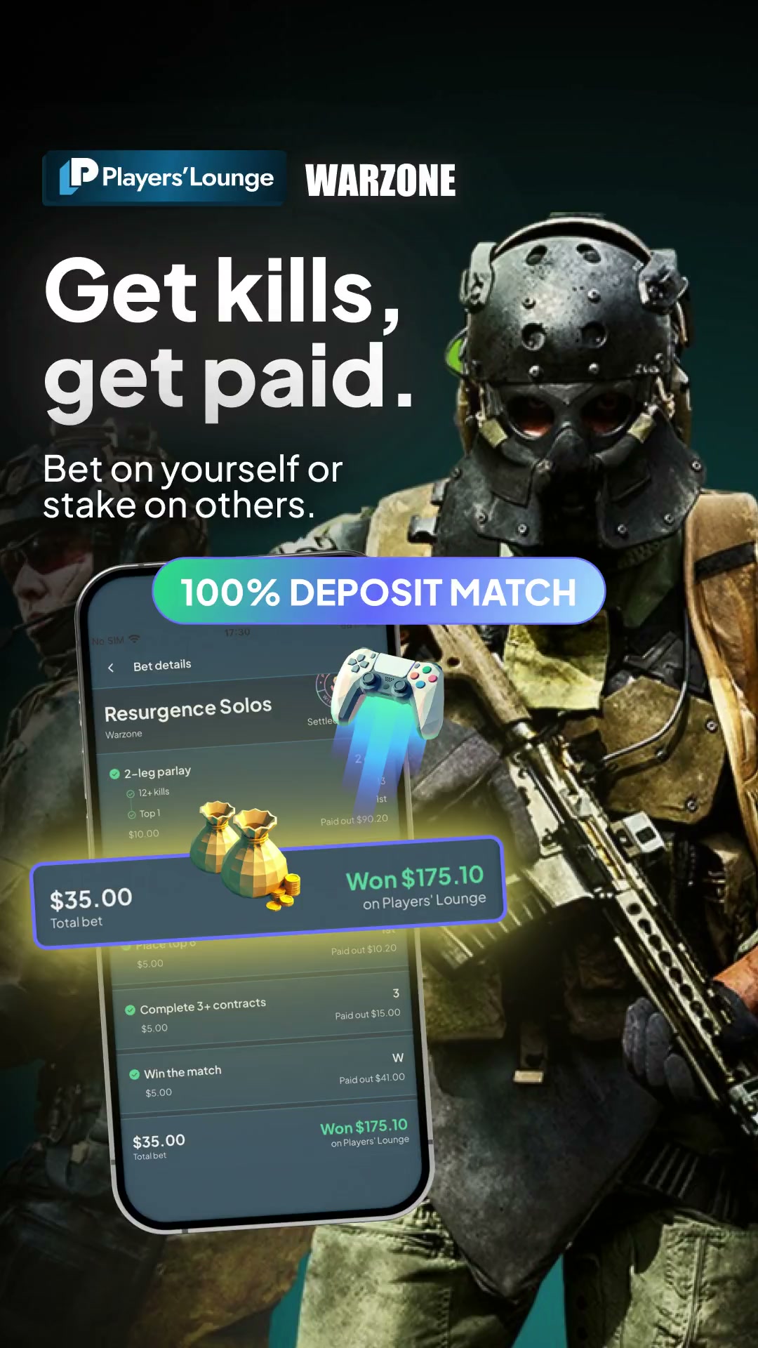 Players' Lounge Facebook ad: 100% Deposit Match