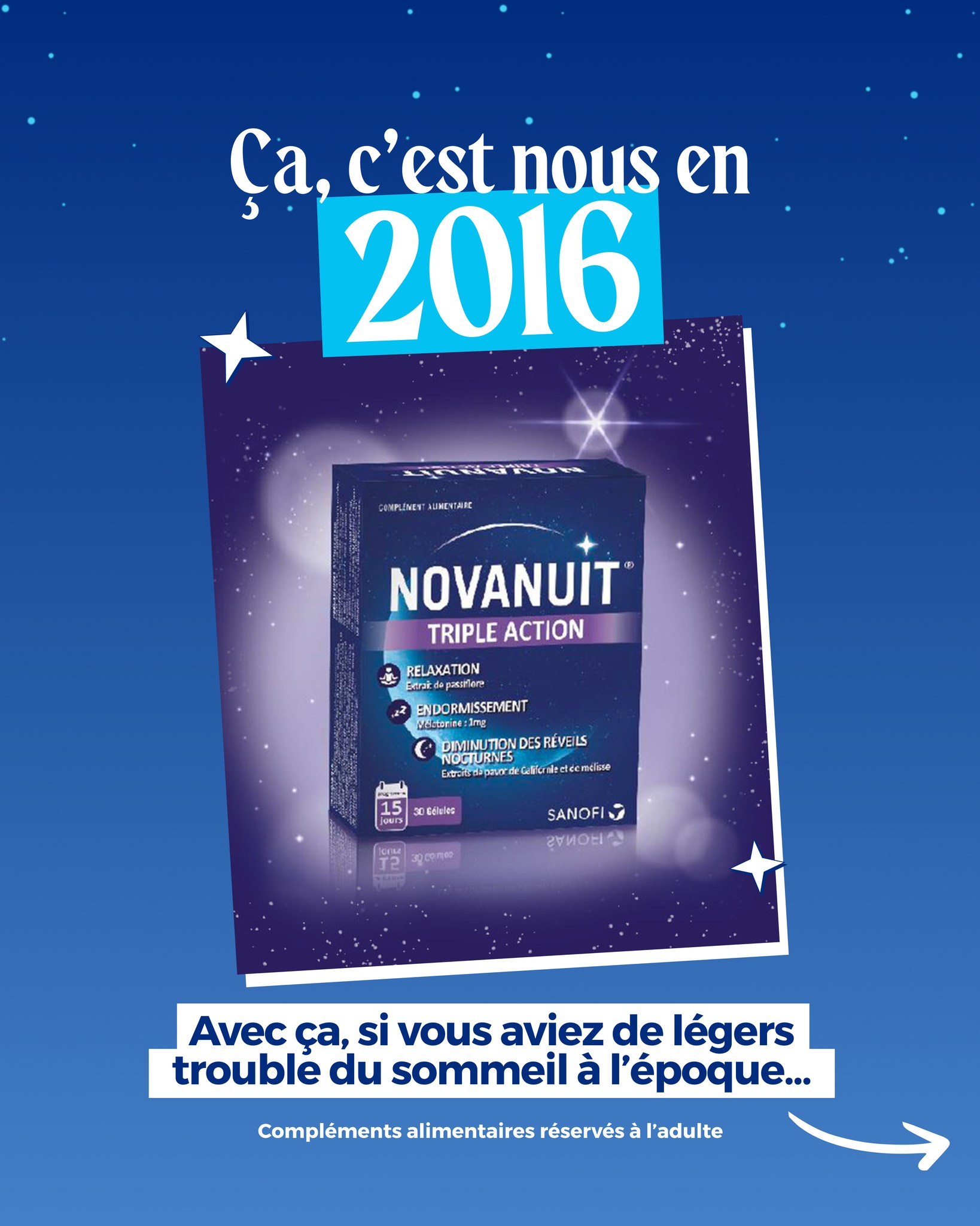 Teamdenuit par Novanuit Facebook ad: Le sommeil est pourtant essentiel à notre équilibre…